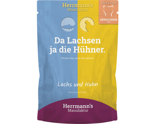 Katzenfutter nass Herrmann´s Lachs und Bio-Huhn mit Karotte und Kokosflocken 100 g