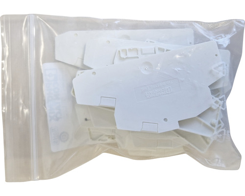 Phoenix Contact Logo. Eine Packung mit diversen Endhaltern zur Montage auf Tragschienen.