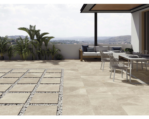 Dalle de terrasse en grès cérame fin Maverick Bone bord rectifié 60 x 60 x 2 cm