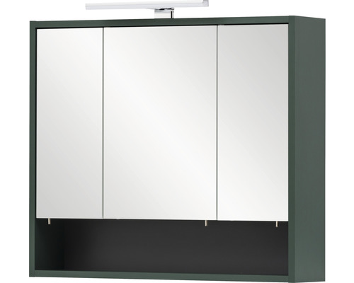 Armoire de toilette Möbelpartner Kent 70 x 16 x 64,2 cm vert forêt 3 portes led Armoire de toilette à trois portes avec éclairage