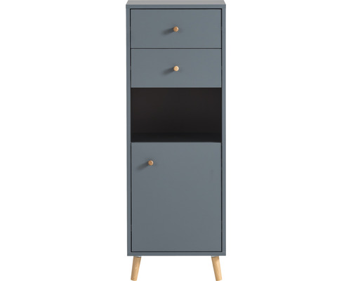 Armoire de salle de bains étroite avec deux tiroirs, un compartiment ouvert et une porte