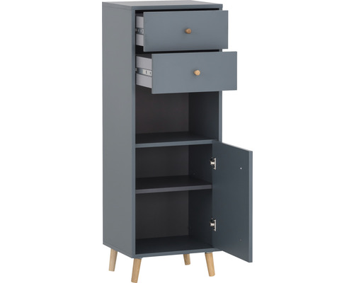 Armoire de salle de bain étroite avec deux tiroirs et une porte