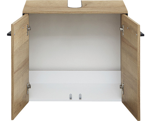 Meuble sous-lavabo avec deux portes ouvertes