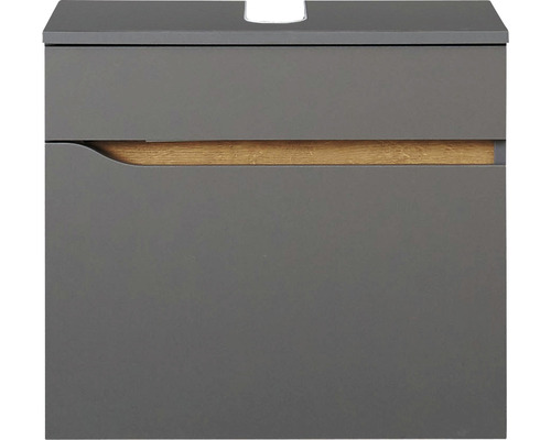 Meuble sous-lavabo gris avec accent en bois