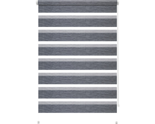 Klemm- Doppelrollo mit Seitenverspannung schwarz meliert 45x150 cm Graue Doppelrollo zur Fensterdekoration und Lichtregulierung.