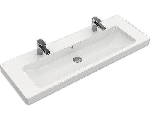 Villeroy & Boch Doppelwaschtisch Subway 2.0 130 cm weiß mit Beschichtung 7176D2R1 Keramikwaschtisch mit zwei Armaturen