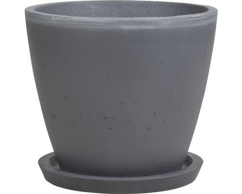 Grauer Pflanztopf aus Stein mit Untersetzer