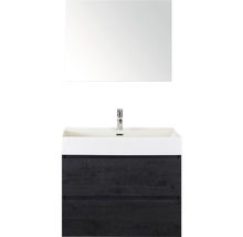 Badmöbel-Set Sanox Maxx XL BxHxT 81 x 170 x 45,5 cm Frontfarbe black oak mit Waschtisch Keramik weiß und Keramik-Waschtisch Spiegel Waschtischunterschrank