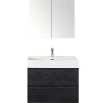 Badmöbel-Set Sanox Maxx XL BxHxT 81 x 170 x 45,5 cm Frontfarbe black oak mit Waschtisch Keramik weiß