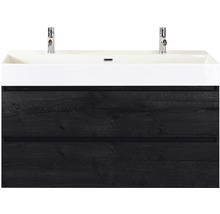 Badmöbel-Set Sanox Maxx XL Frontfarbe black oak BxHxT 121 x 170 x 45,5 cm mit Keramik-Doppelwaschtisch