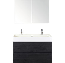 Badmöbel-Set Sanox Maxx XL BxHxT 101 x 170 x 45,5 cm Frontfarbe black oak mit Waschtisch Keramik weiß