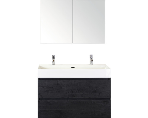 Set de meubles de salle de bains Sanox Maxx XL lxhxp 101 x 170 x 45,5 cm couleur de façade black oak avec vasque céramique blanc