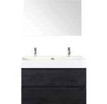 Badmöbel-Set Sanox Maxx XL Frontfarbe black oak BxHxT 101 x 170 x 45,5 cm mit Keramik-Doppelwaschtisch und Spiegel