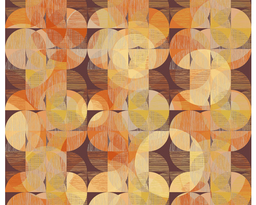 Papier peint panoramique intissé IF3-049 Seventies Swing 3 pces 300 x 250 cm Motif graphique avec cercles et carrés