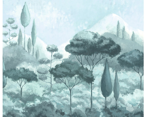 Papier peint panoramique intissé IF4-056 Infinity 2 Soothing Scenery 4 pces 400 x 250 cm Illustration d''un paysage forestier avec des arbres et des collines