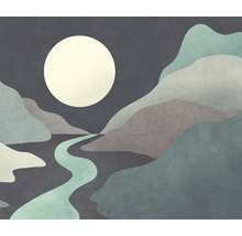 Illustration einer Mondlandschaft mit Bergen und einem Fluss
