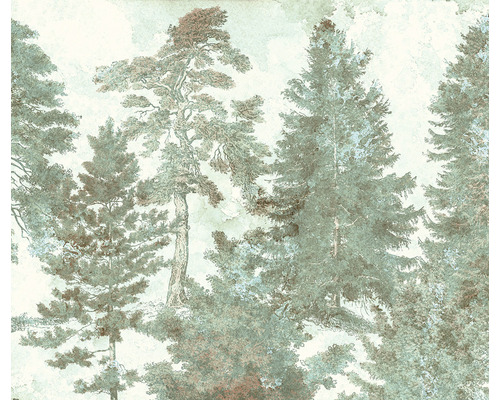 Papier peint panoramique intissé IF4-092 Infinity 2 Pale Panoramic 4 pces 400 x 250 cm Illustration d''une forêt avec des conifères