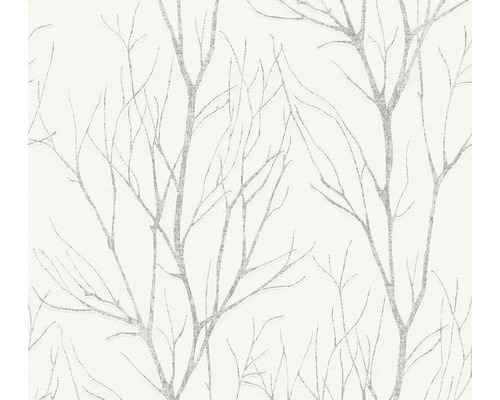 Papier peint intissé 37260-2 Attractive 2 branches blanc-gris brillant