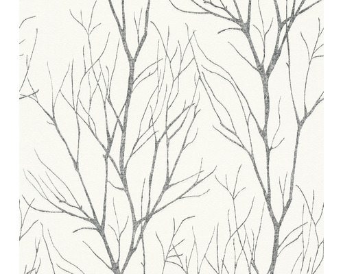 Papier peint intissé 37260-4 Attractive 2 branches blanc-noir brillant
