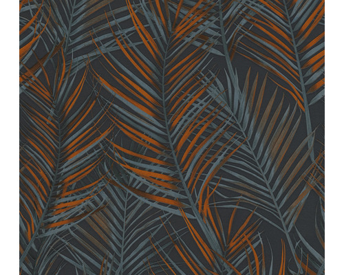 Papier peint intissé 39038-6 Attractive 2 feuilles de palmier noir-pétrole