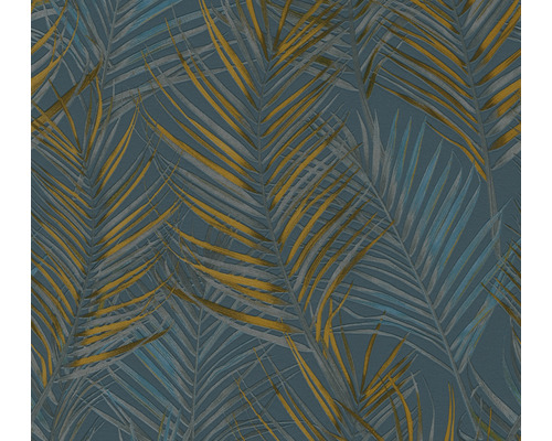 Papier peint intissé 39038-7 Attractive 2 feuilles de palmier pétrole-jaune