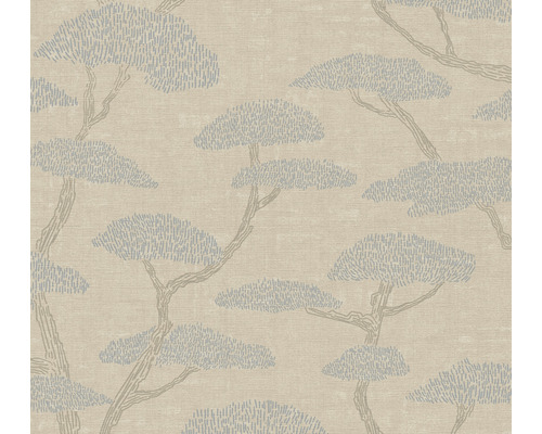 Papier peint intissé 38741-1 Nara arbres bonsaï beige bleu Papier peint avec motif d''arbre