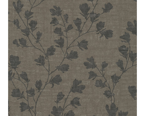 Papier peint intissé 38747-2 Nara rameau de feuilles gris noir Papier peint à motif floral