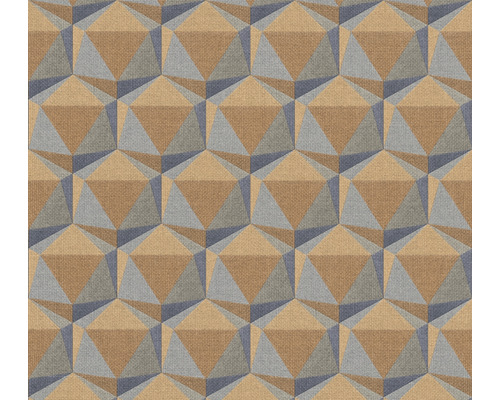 Papier peint intissé 38748-3 Nara géométrique jaune bleu Motif géométrique avec aspect tridimensionnel pour la décoration murale