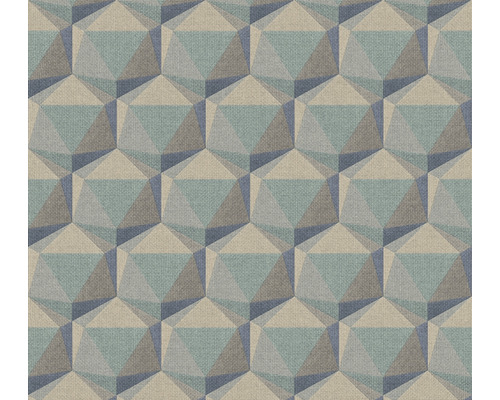 Vliestapete 38748-4 Nara Geometrisch blaubeige Geometrische Vliestapete mit dreidimensionalen Polyedern