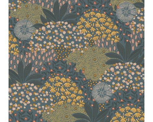 Papier peint intissé 38740-4 Nara fleurs jaune turquoise Papier peint à motif floral
