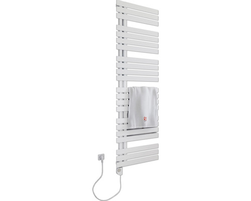 Elektrischer Handtuchwärmer SCHULTE Breda Heizstab links 60 x 169 cm 900 W mit Heizstab 3 regulierbar weiß Elektrischer Handtuchwärmer mit Handtuch