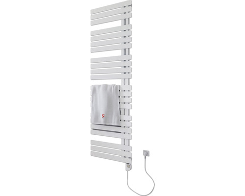 Elektrischer Handtuchwärmer SCHULTE Breda Heizstab rechts 60 x 169 cm 900 W mit Heizstab 3 regulierbar weiß Weißer elektrischer Handtuchwärmer mit Handtuch