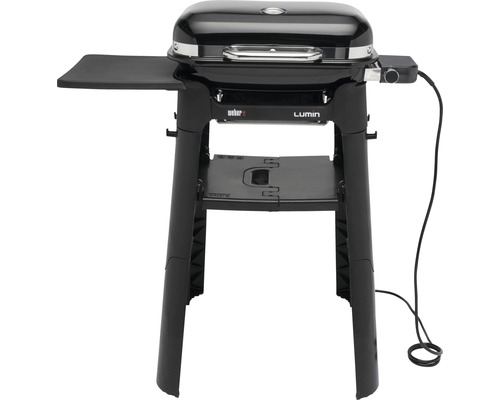 Barbecue électrique noir avec table d''appoint et support