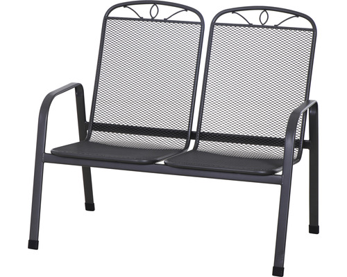 Banc de jardin Siena Garden Elda 2 mat-anthracite métal étiré anthracite mat Banc de jardin deux places en métal avec accoudoirs et motif grillagé