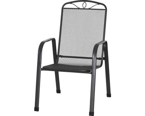 Fauteuil empilable Siena Garden Elda anthracite mat métal étiré anthracite mat Fauteuil de jardin en métal avec accoudoirs et structure en maille