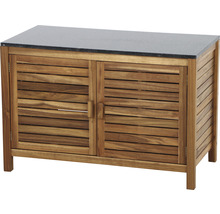 Unterschrank aus Holz mit zwei Türen und Steinplatte