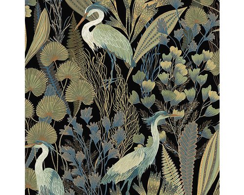 Papier peint avec motifs de hérons et de plantes