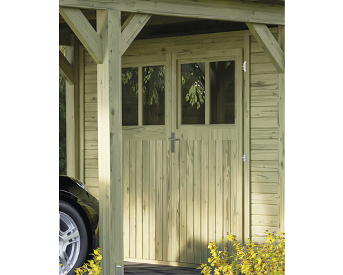 Façade avec porte à deux vantaux pour carport simple 19 mm Karibu 250x200 cm naturel