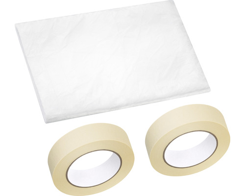 Kit de protection film de protection et ruban de masquage crêpé beige 2x 30 mm x 50 m