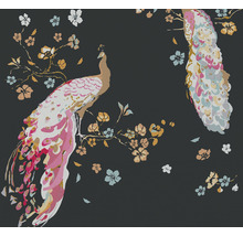 Papier peint à motif de paons et de fleurs