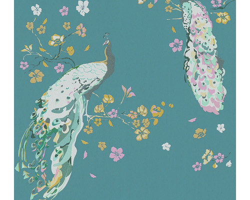 Papier peint intissé 38906-2 House of Turnowsky paon fleurs turquoise jaune Papier peint intissé 38906-2 House of Turnowsky paon fleurs turquoise jaune