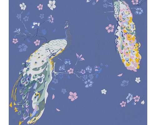 Papier peint intissé 38906-3 House of Turnowsky paon fleurs bleu rose Papier peint à motifs de paons et de fleurs
