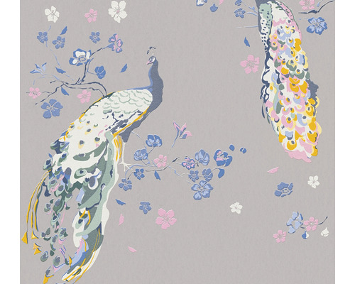 Vliestapete 38906-5 House of Turnowsky Pfau Blumen grau blau Tapete mit Pfauen und Blumenmuster