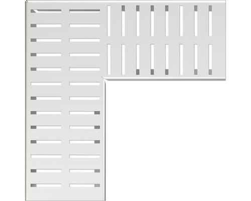 Grille d'angle Alcadrain pour caniveau de drainage de façades et de terrasses épaisseur du mur 4/38 acier inoxydable 249 x 100 x 20 mm