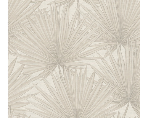 Papier peint intissé 39090-2 Antigua feuilles de palmier gris blanc Papier peint avec motif de feuilles de palmier