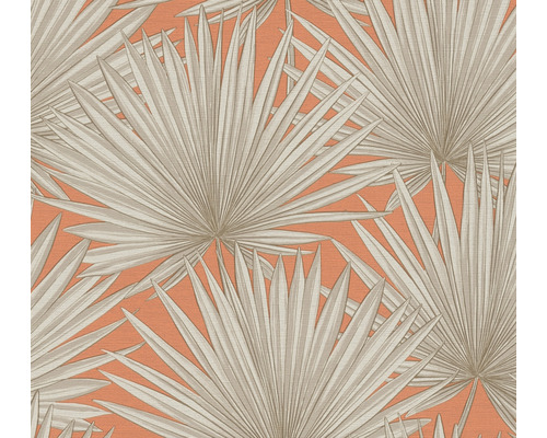 Papier peint intissé 39090-3 Antigua feuilles de palmier orange beige Papier peint avec motif de feuilles de palmier