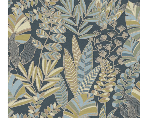 Papier peint intissé 39095-5 Antigua feuilles Rétro bleu vert Papier peint à motif de feuilles