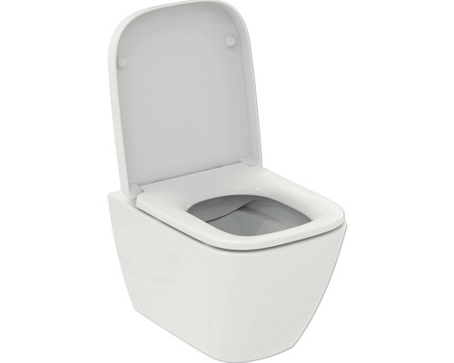 WC suspendu Ideal Standard i.life S cuvette à fond creux sans bride à économie d'eau blanc brillant avec abattant T473801