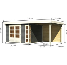 Gartenhaus Karibu Naomi 6 inkl. Anbau 2,4 m mit Rückwand 558 x 331 cm grau