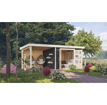 Gartenhaus Karibu Naomi 6 inkl. Anbau 2,4 m mit Rückwand 558 x 331 cm grau
